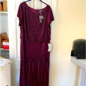 Adrianna Papell.  Fancy beaded flowing gown. Cranberry.